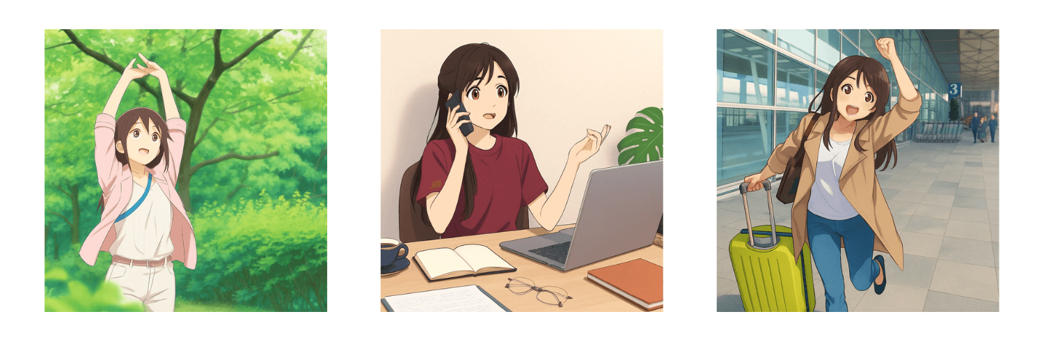 活き活きとしている女性達のイラスト